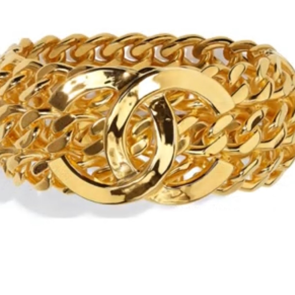 Chanel Gold Metal Cc Logo Cuff  Bracelet